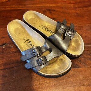 Birkenstock Betula Gold Silver Soft Footbed Sandals 2 Side Strap Women 37‎ 6-6.5